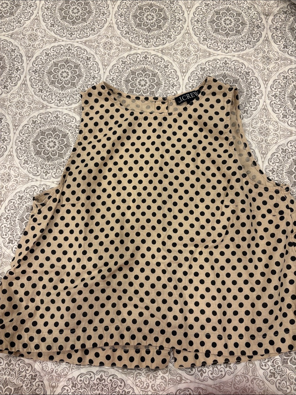 J. Crew Beige and Black Polka Dot Sleeveless Top